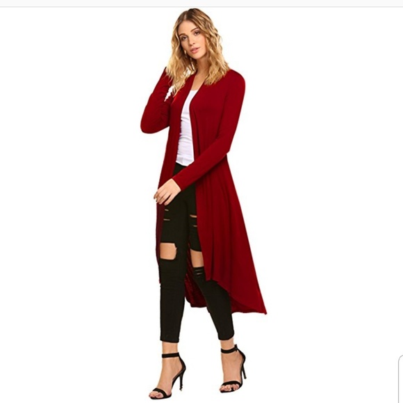 Red sweater Open cardigan long new - Picture 2 of 2